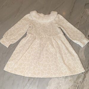 Janie and Jack Metallic Floral Dress with Faux Fur Collar